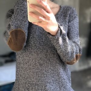 Charcoal Knit Sweater & Brown Suede Elbow Patches